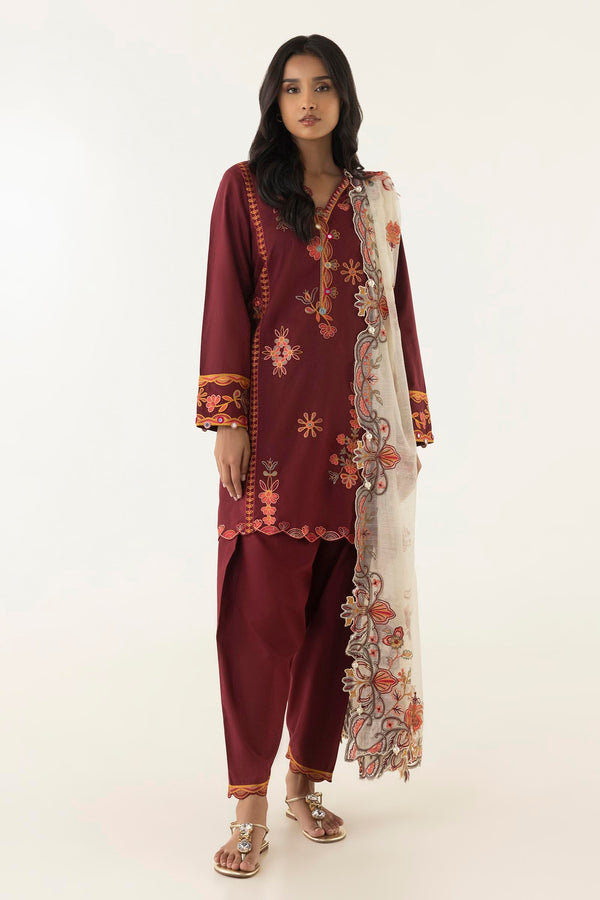 Stitched Embroidered Slub Shirt + Shalwar (SS25SGE333P2T)