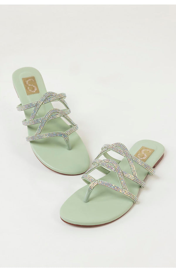 Mint Green Diamante Flats (SS25SH-FS-037)