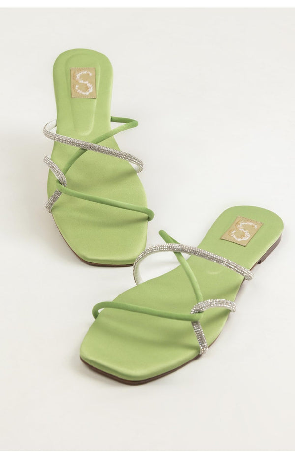 Green Diamante Flats (SS25SH-FS-053)